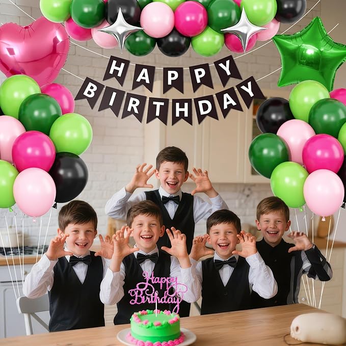 Black Green Pink Birthday Decorations,Hot Pink Green Party Balloons Banner Star Heart Foil Balloon Girls Boys Baby Shower Supplies