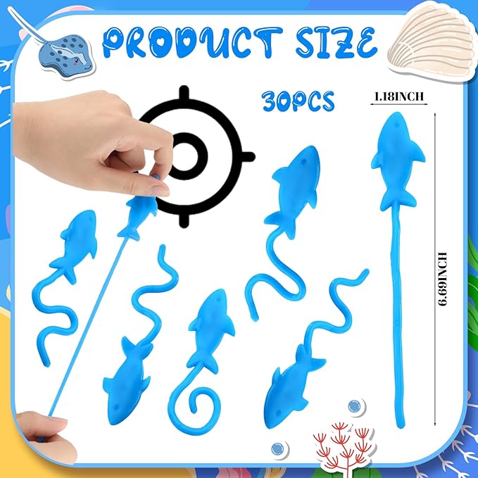 30 Pcs Blue Sticky Shark Toys for Stretchy Shark Gifts Ocean Under Sea Themed Favors Goodie Bags Stuffer Ocean Party Favor Supplies Prizes Rewards