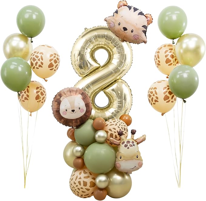 Jungle Safari Birthday balloons, Animal Balloons Décor Happy Birthday Party Decoration for Wedding Birthday Party (Number 8)