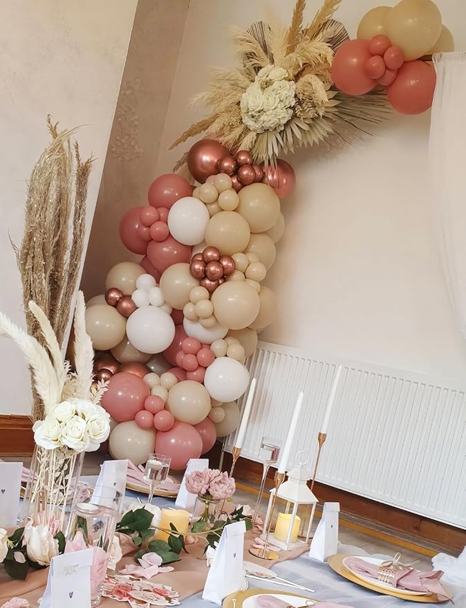 Retro Blush Pink Balloons, 60 Pcs 12 Inch Dusty Pink Metallic Chrome Rose Gold Beige Ivory White for Wedding, Baby Shower, Birthday, Bridal Shower, Boho Party Decorations