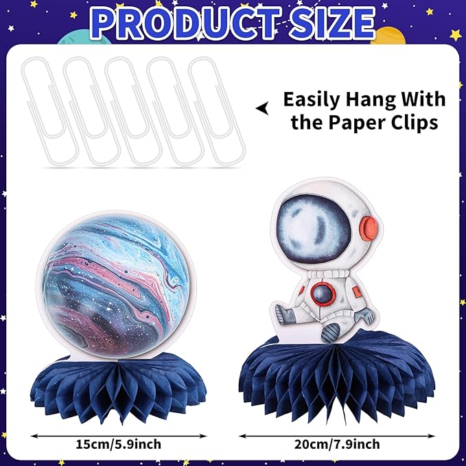 12 PCS Space Theme Party Decorations Outer Space Honeycomb Centerpieces Astronaut Birthday Party Decorations Table Centerpieces for Boys Kids Space Solar System Planets Baby Shower Party Supplies