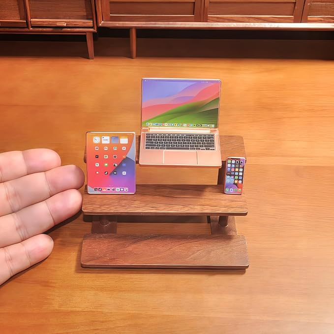 Dollhouse Decoration Miniature Accessories Dollhouse Worlds Smallest Computer Laptop Tablet Phone Simulation Accessories for Doll 1:6 1:12 Miniatures Play Set (Rose Golden)