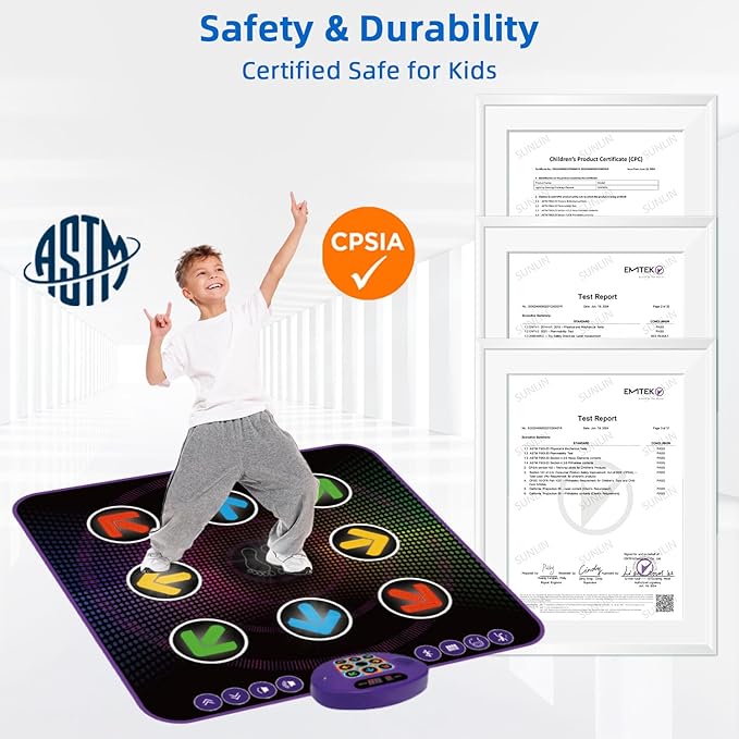 SUNLIN Light Up Dance Mat for Boys Girls Ages 3 4 5 6 7 8, Fun Toy Gift w/ 9 Light Up Keys & Bluetooth, Interactive Music Pad w/ 4 Game Modes & Adjustable Volume, Birthday Gift for Kids 3-12