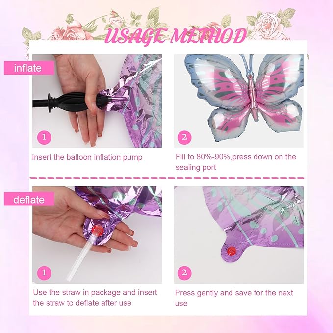 Butterfly Balloons 6th Birthday Decorations Gradient Pink Purple Colorful Butterfly Foil Mylar Balloons Large Big Number 6 Balloons for Girls 6 Years Old Birthday Party Supplies Decor