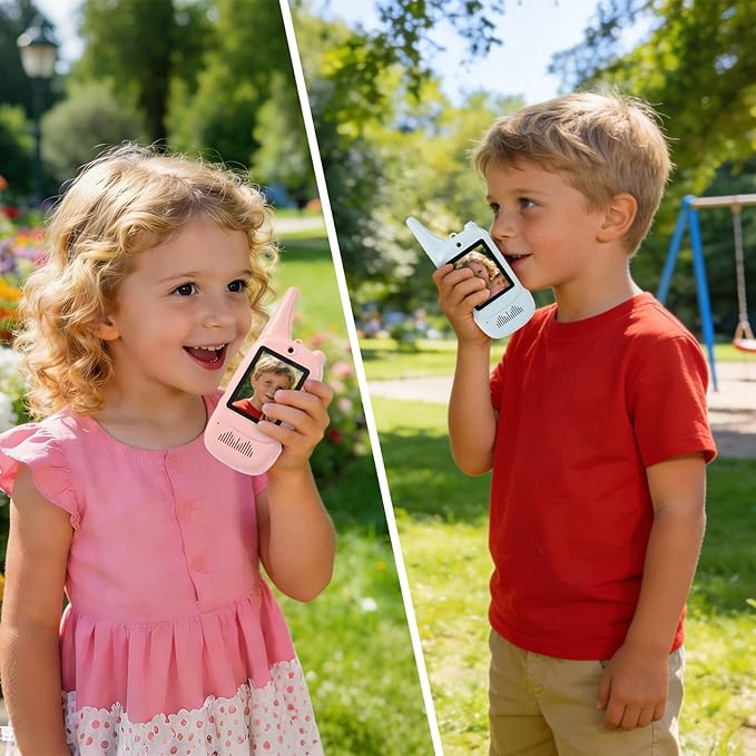 Video Walkie Talkies for Kids 2-Pack with Screen & Camera — Two-Way Video & Audio Communication, Rechargeable, Secure Private Connection, Fun Voice Effects, Ages 3-12, Ideal Birthday