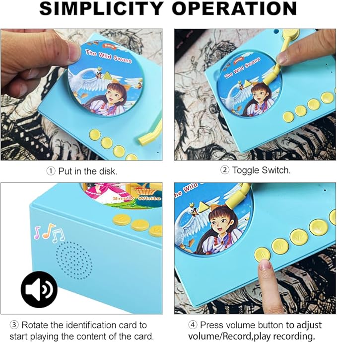 Toddlers Story Musical Player Toys - Kids Phonograph Storytelling Recorder with 96 Songs Stories Music Cards - Children's Educational Learning Birthday Xmas Gift for Boys Outdoor Indoor