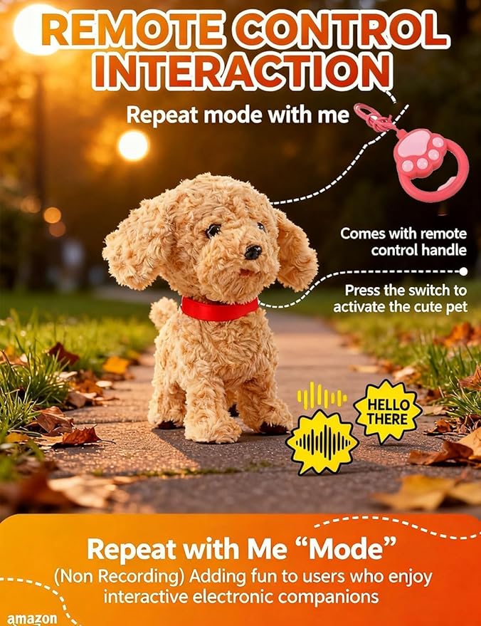 Orgone Robot Dog Lifelike Toy, Interactive Robot Dog with Touch Sensing Voice Music Mimic Leash Remote Soft Fur – Battery Powered Puppy (2PCS - G)