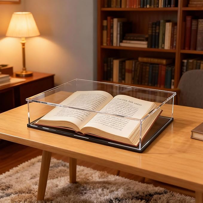 Clear Display Case for Book, Acrylic Box Protector for Stamps, Coins, Cards, Photos, Album, Jewellery, Books and Collectibles 10.6 (L) × 8 (W) × 2.4 (H) inch