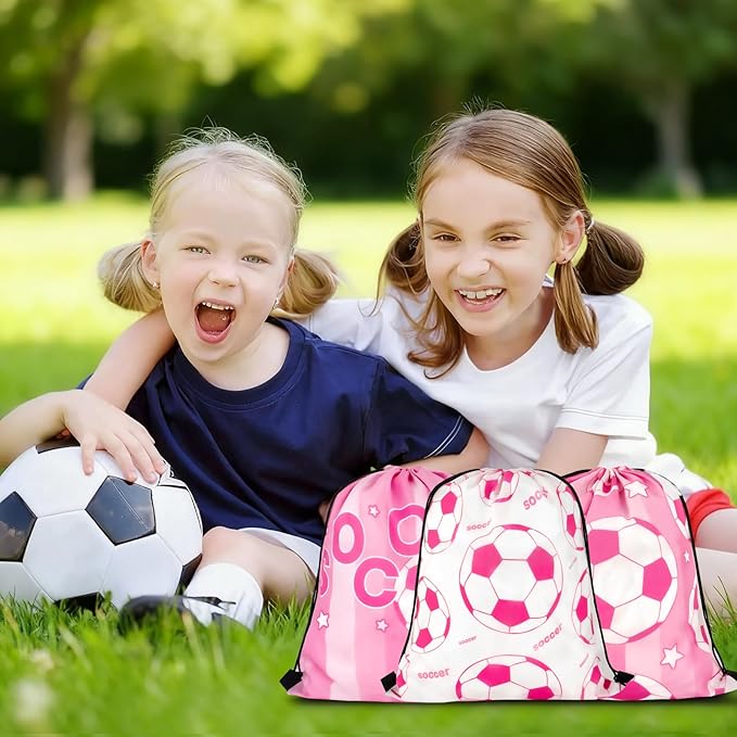 36 Pcs Pink Soccer Party Favors, Soccer Team Gifts for Girls Set Includes 12 Drawstring Goodie Bags, 12 Motivational Bracelets, 12 Keychains, Sports Birthday Party Supplies Decorations for Women