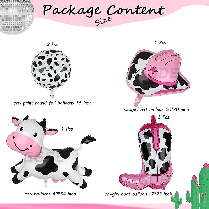 Big Cow Balloons Cow Print Cowgirl Boot Balloons Cowgirl Hat Balloon Western Let's Go Girls Disco Last Rodeo Bachelorette Theme One 1st Birthday Party Decor Supplies 5 Pcs Large