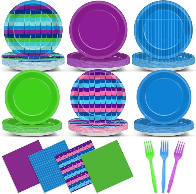 96Pcs Video Game Party Tableware Set Royale Gaming Party Supplies Game On Paper Plates and Napkins Level Up Dinnerware Decoration for Gamer Shower Birthday Parties Favor Serve 24 Guests
