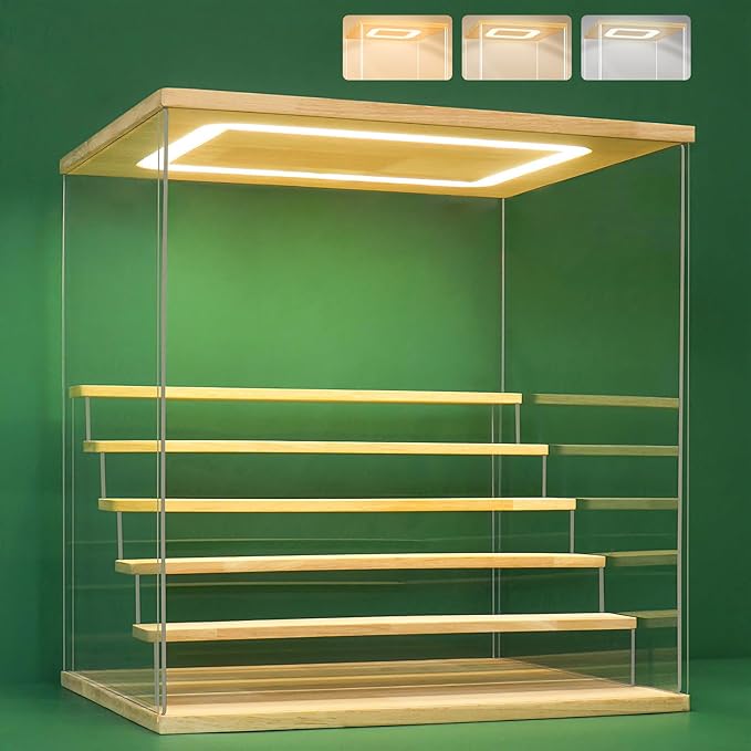 NONEMEY Clear Acrylic Display Case Stand with LED Light 2/3/4/5/6 Tier Storage Box Showcase Dustproof Organizer Box for Collectibles (6Tier 15.7*12.5*16.5inch)
