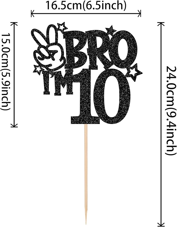1 PCS Brother I'm 10 Cake Topper Glitter Star Happy 10th Birthday Cake Pick Bro I'm 10 Cake Decoration It's My 10th Birthday Decorations for Boys Cheers to 10 Years Old Birthday Party Supplies Black