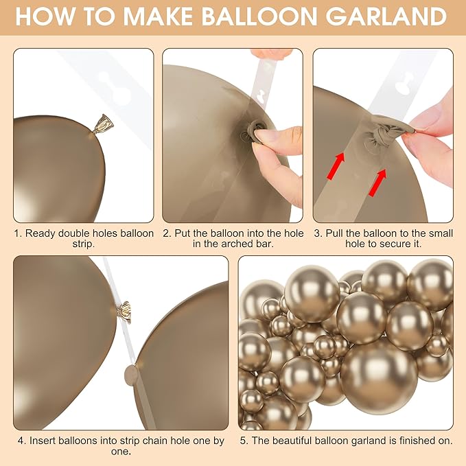 Amandir 153 Pcs Chrome Gold Balloons Arch Garland Kit, Different Sizes 18 12 10 5 Inch Metallic Champagne Gold Balloons for Retirement Graduation Casino Wedding Men Birthday Shower Party Decorations