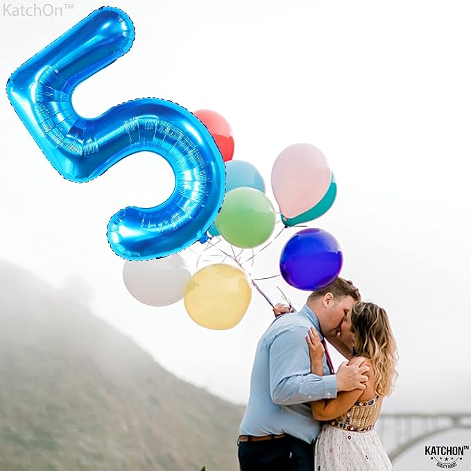 KatchOn, Giant Blue Five Balloon Number - 40 Inch | Number 5 Balloon, 5th Birthday Decorations for Boys | Blue 5 Shark number Balloons | 5 Year Old Balloon for Birthday party | Anniversary Supplies