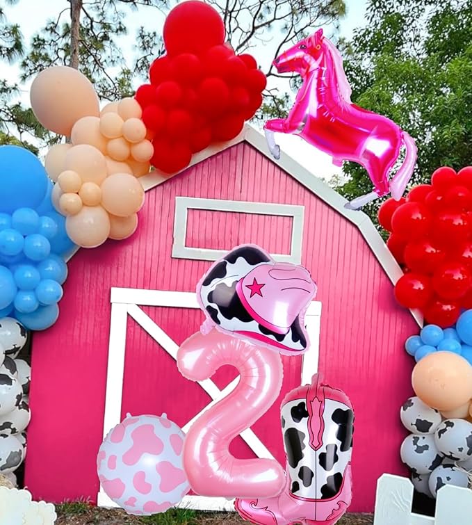 Cowgirl Balloons Pink Girl 2nd Rodeo Birthday Party Decorations, Disco Girl Western Balloons Farm Theme Moo Moo Im Two Birthday Party Décor Supplies Favors Foil Mylar 32 Inch Pink 2 Balloon