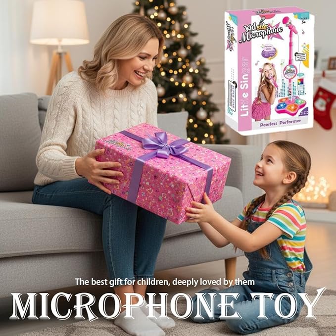 Stand Up Microphone, Kids Microphone with Stand, Multi-Functional Microphones Toy with AdjustableStand, Compatible with Mobile Phones, Kid Microphones for Singing, Musical Toy for Fun Sound Effects