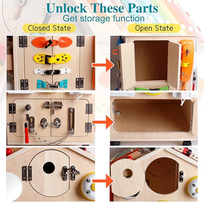 SHIERDU Montessori Wooden Busy House Basic Life Skills and fine Motor Training for Children, pre-School Education and Learning Busy Board, Sensory Game Toys, Large Gifts for Boys and Girls