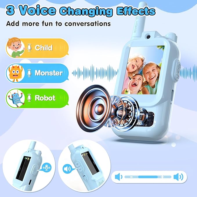 Video Walkie Talkies for Kids, 2 Pack Facetime Walkie Talkies with HD Camera & Voice Changer for Boys Girls for Family Games, Indoor, Outside, Hiking Christmas Birthday Toys Gift Ages 3-12 (Blue)