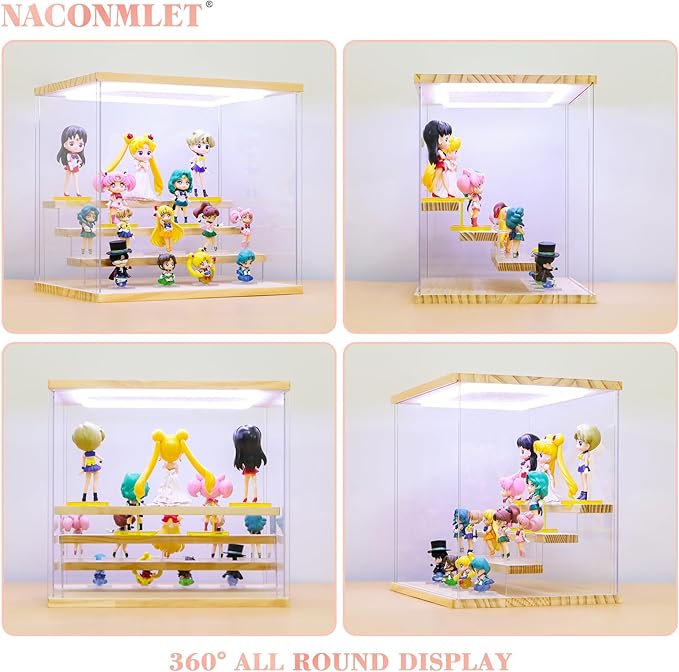Clear Acrylic Display Case for Figure with Led Light,6 Tier Display Stand Funko Pop Display Box,Dustproof Protection Display case for Collectibles(Small 6 Tier-W*D*H-15.7"x12.6"x16.5"inches)