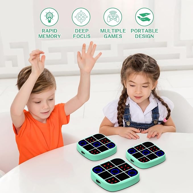 Tic Tac Toe Bolt Game, 4-in-1 Handheld Puzzle Game Console, Electronic Infinites Tic Tac Toes Bolt Travel Games for Educational and Memory Growth, Portable Fidget Toy Board Games for Kids and Adults