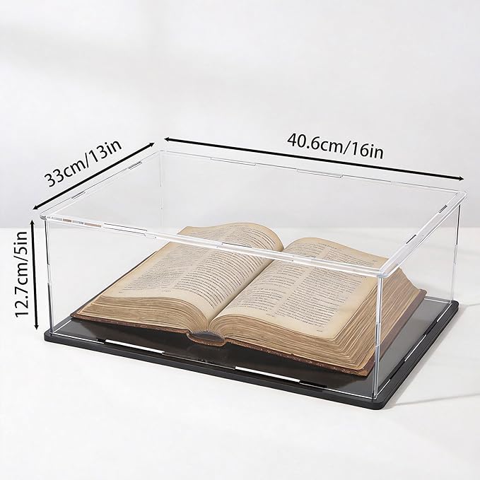 Acrylic Display Case for Collectibles and Toys, Versatile Clear Acrylic Display Box with Black Base for Showcase and Displaying, 16x13x5-inch