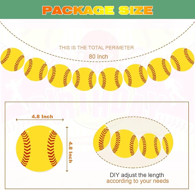 Softball Party Decoration,17pcs Softball Banner Paper Garland,Glove Balloons, Balloons,Bat Balloons for Sports Theme Supplies Gender Reveal Baby Shower Decoration,Boys Girls Birthdays Party Supplies