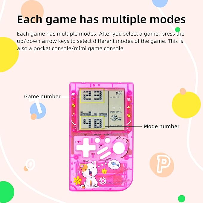 CZT Transparent Block Game Machine 23 Built-in Games Retro Children's Console Student Device Puzzle Handheld Console Electronic Brick Games Compact Portable Christmas Girl Gifts (Blue)
