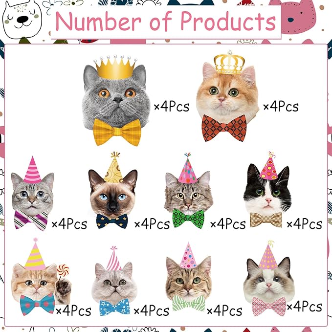 Cat Birthday Party Decorations - 40PCS Cute Cats Face Cupcake Toppers Decor Supplies for Pet Birthday Baby Shower