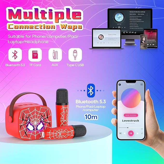 Mini Karaoke Machine for Kids, 2 Wireless Microphones with Bluetooth Portable Speaker & Dynamic LED, Kids Karaoke Machine for Girls Boys Ages 3-12+, Christmas/Birthday Gifts/Toys for Party & Playing