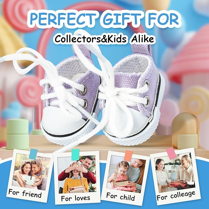 Mini Doll Shoes, 1 Pair Cute Lace Up Canvas Sneakers Compatible for 17cm/15cm Doll Shoes Toy Outfit Accessories Easter Gifts(Purple)