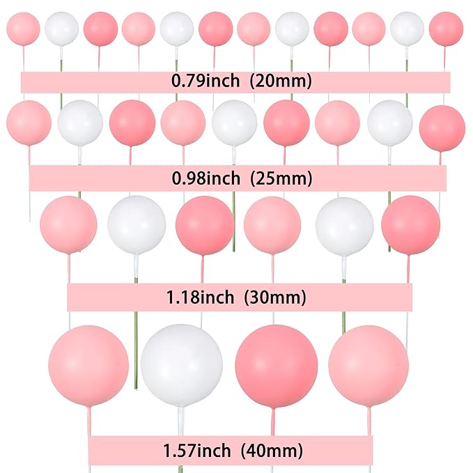 Gyufise 30Pcs Ball Cake Picks Mini Balloons Colorful Ball Shaped Cake Topper Pearl Balls Cupcake Cake Insert Topper for Birthday Party Wedding Decoration Supplies Pink White Rose Red