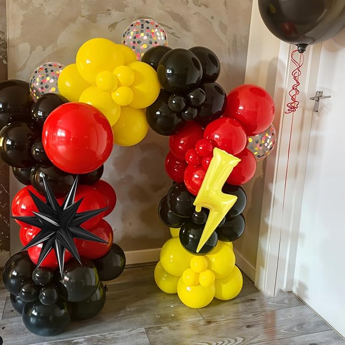 Red Black Yellow Balloons, Black and Yellow Balloons with Star and Foil Balloon for Boys Birthday Lightning Party Baby Shower Graduation Supplies Decorations