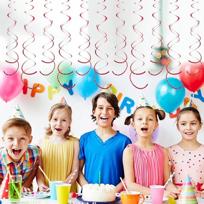 30 Pcs Red Party Hanging Swirl Decorations Plastic Streamer for Ceiling Spiral Decorations Garland for Birthday Wedding Bridal Shower Baby Shower