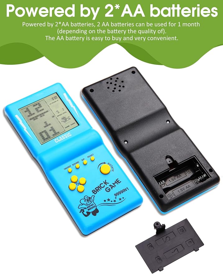 3.5-inch Large Screen Retro Brick Game Console for The 80s/90s Building Block Racing/Tank Game Built-in 23 Classic Games Nostalgic Puzzle Children's Console (Blue)