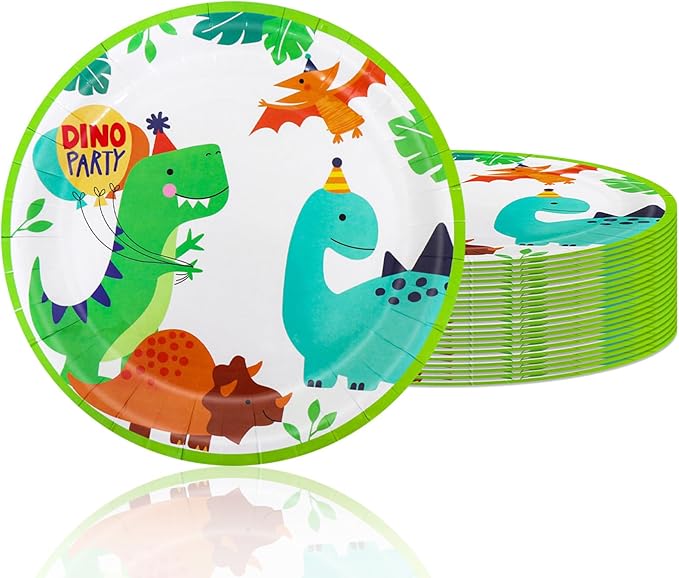 20Pcs 9 Inch Dinosaur Party Plates Cute Cartoon Dino Theme Heavy Duty Paper Plates Disposable Paperplates for Baby Shower Boys Girls Kids Dinosaur Birthday Party Decorations Supplies