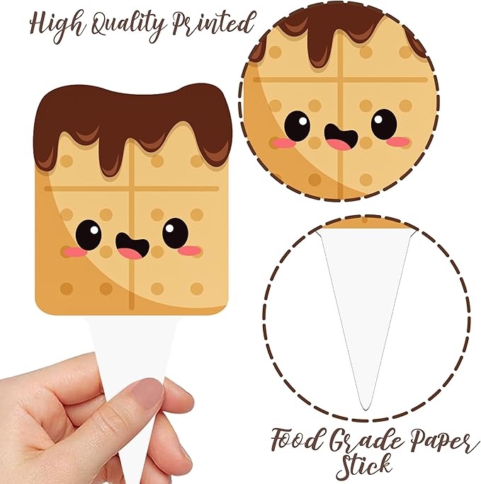 S'more Party Cupcake Toppers 48pcs S'more Birthday Party Decoration Bonfire Camping Cake Cupcake Pick Decorations for S'more Themed Camping Campfire Camper Birthday Party Supplies