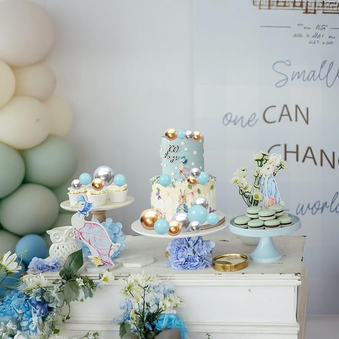 Gyufise 30Pcs Mini Balloon Cake Topper Foam Ball Cake Picks Decorations Faux Pearl Balls DIY Cake Topper Decoration for Baby Shower Wedding Anniversary Birthday Party Supplies Gold Silver Blue