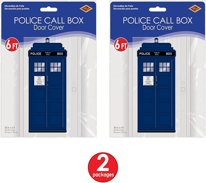 Beistle Plastic Blue Police Call Box Door Covers, 6' x 30", Set of 2 - British Themed Party Supplies, Crime Scene Decorations, Law Enforcement Policeman Wall Prop