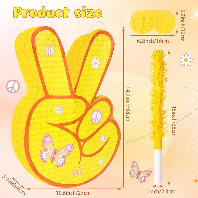 Hippie Pinata with Stick & Blindfold Daisy Flower Mexican Pinata Game for Girl Groovy Birthday Party Decorations Supplies