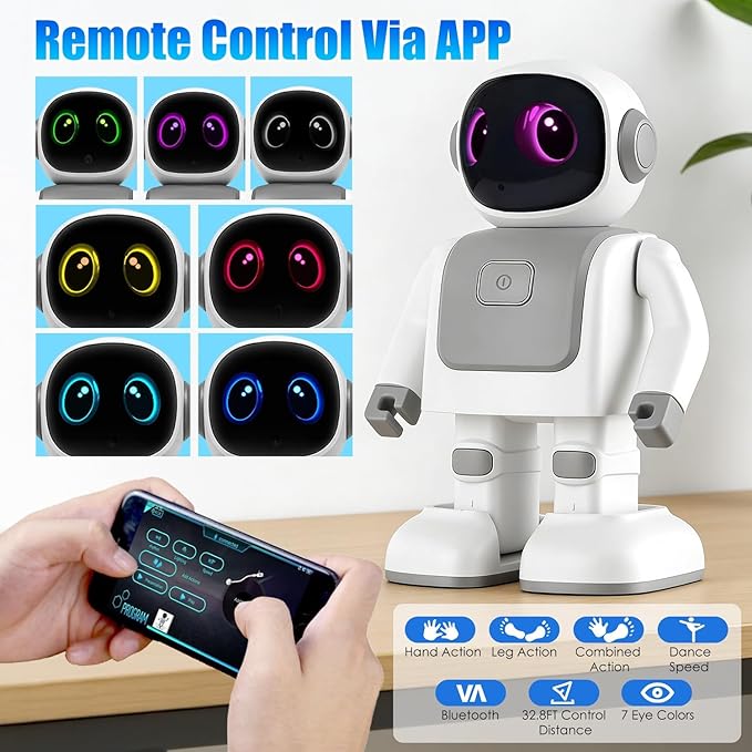iMounTEK AI Robot Smart Interactive Learning Dancing Robot Telling Story Singing Music Programmable Moves Voice Assistant for Gift/Grey