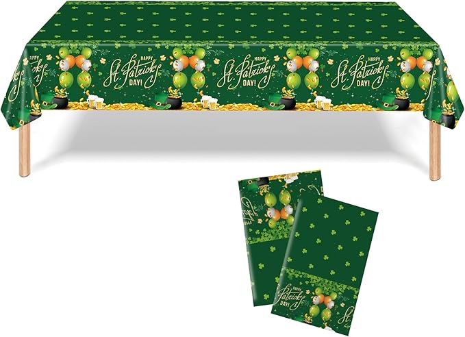St Patrick’s Day Tablecloth, 54×108 Inch Green Shamrock Clover Table Cover for Irish Holiday Party, Plastic Disposable St Patrick’s Day Party Decoration for Dining Table, Home Decor