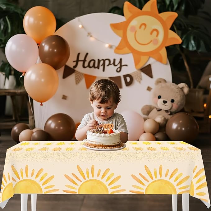 4ps Boho Sun Birthday Party Table Cloths First Trip around The Sun Birthday Decorations Boho Hippie Sunshine Disposable Plastic Table Covers for Sun Baby Shower Party Supplies Decorations (new yellow)