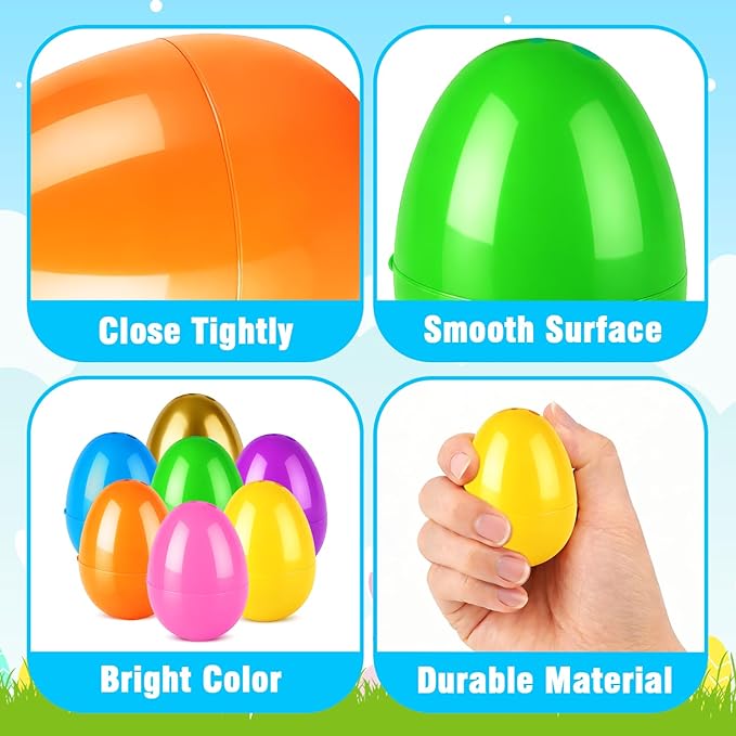 144 PCS Bulk Easter Plastic Eggs for Egg Hunt, Empty Fillable 2.36" 134 PCS Colorful Eggs with 10 PCS Golden Eggs for Basket Essentials Stuffers, Easter Party Favors Supplies Decorations