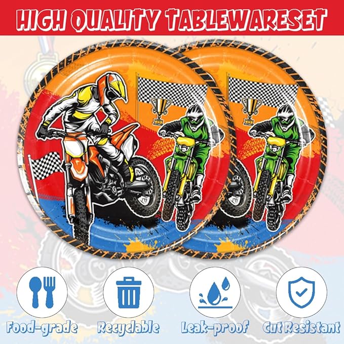 41pcs Dirt Bike Party Supplies ,include 20 Plates, 20 Napkin and 1pcs Tablecloth,Used for Motocross Dirt Bike Birthday Party Decoration (Orange Dirt Bike)
