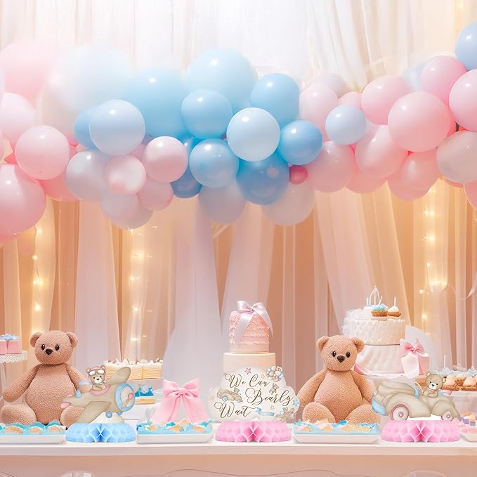 Gender Reveal Party Decorations, Blue Pink Bear Honeycomb Centerpieces, Baby Shower Table Decorations, What Will Baby Be Bear Theme Party Supplies