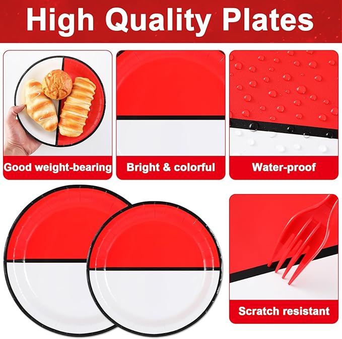 ZOIIWA Cartoon Animation Birthday Party Supplies Cartoon Ball Paper Plates and Napkins Video Game Party Plates Animation Themed Tableware Set for Kids Boys Girls Birthday Decorations