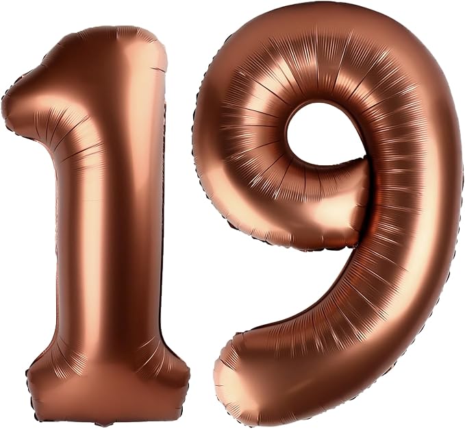 40 Inch Dark Brown Balloon Number 19,Chocolate Jumbo Mylar Foil Helium Balloon for 19th Digital Balloons for Birthday Party,Wedding Anniversary Party Decorations