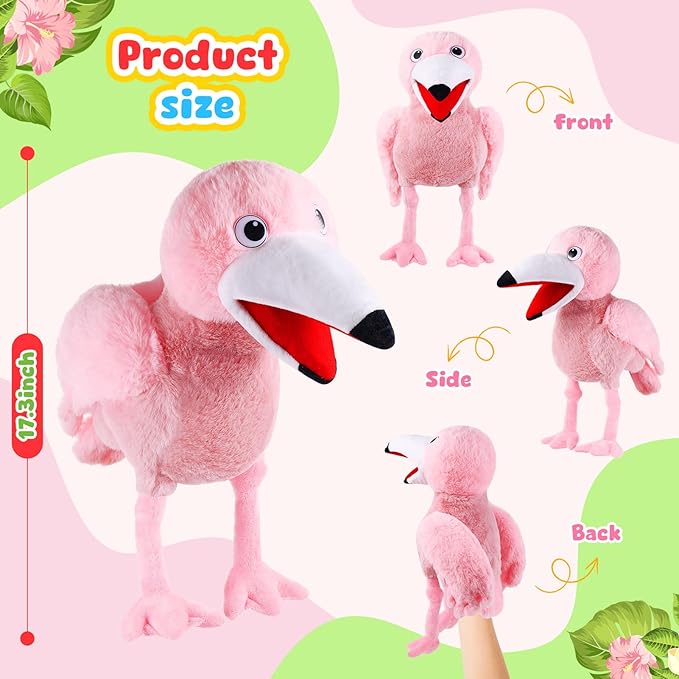 Animal Hand Puppets 11 Inch Bird Plush Toucan Owl Eagle Parrot Flamingo Peacock Puppet Toys Role-Play Puppets for Kids Storytelling Imaginative Pretend Play Teaching Preschool(Flamingo)