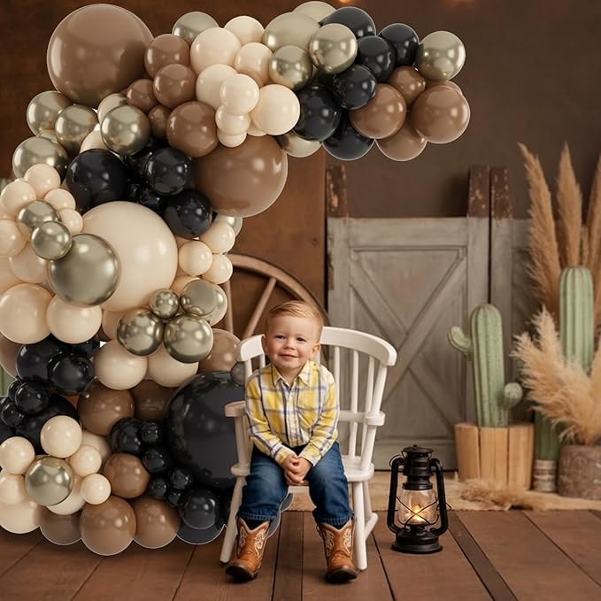 Brown and Black Balloon Garland Arch Kit, Nude Dark Brown Tan Black Gold White Sand Latex Party Balloons for Cowboy Western Wild West First Rodeo Country Farm Baby Shower Birthday Party Decorations